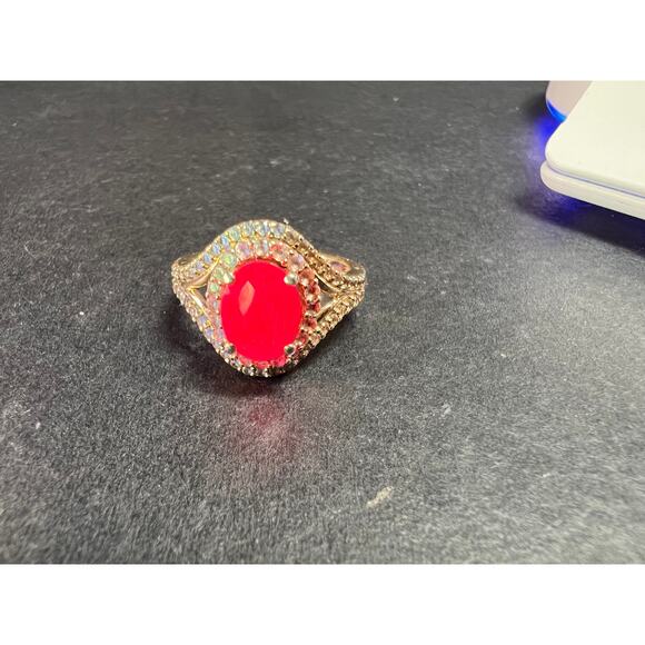 Lab Ruby and topaz halo ring in gold over sterling silver size 7 - Picture 14 of 16